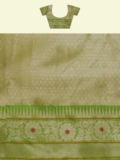Beige Cotton Blend Banarasi Sarees For Women GEHKR 78
