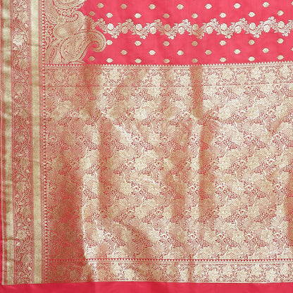 Faishana Presents Peach Katan Silk Mughal Motif Floral Stripe Banarasi Saree with Blouse piece