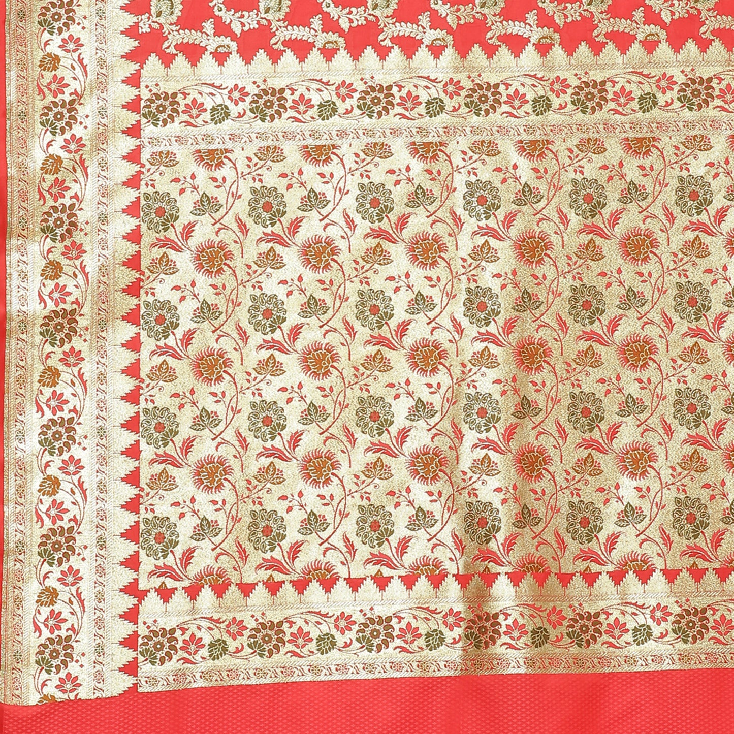 Faishana Presents Peach Katan Silk Floral Minakari Zari Jaal with Paithani Meena Anchal Banarasi Saree