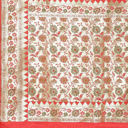 Faishana Peach Katan Silk Floral Meena Boota with Paithani Meena Anchal Border Banarasi Saree