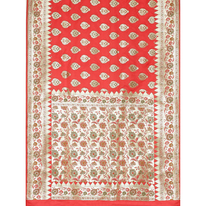 Faishana Peach Katan Silk Floral Meena Boota with Paithani Meena Anchal Border Banarasi Saree