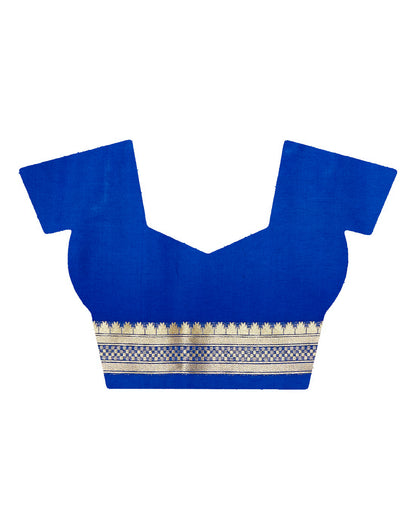 Faishana Presents Blue Satin Silk Zari Floral Booti Banarasi Saree with Blue Blouse Piece