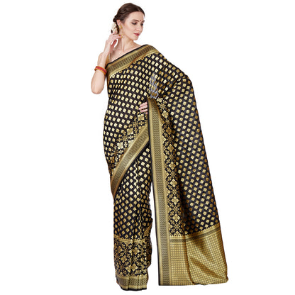 Faishana Black Satin Silk Saree With Blouse Piece GEJA18
