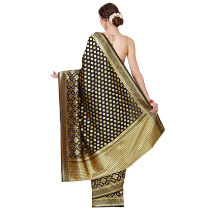 Faishana Black Satin Silk Saree With Blouse Piece GEJA18