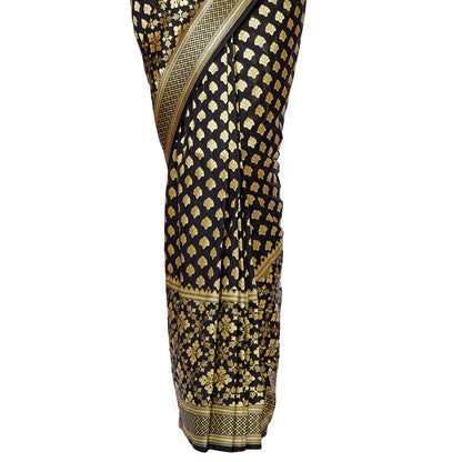 Faishana Black Satin Silk Saree With Blouse Piece GEJA18