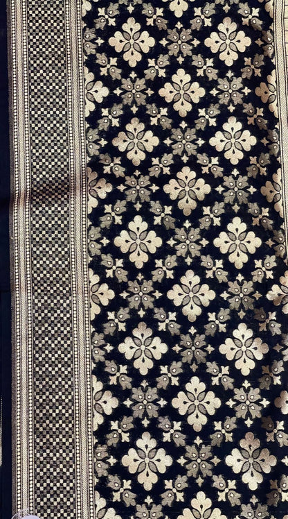 Faishana Black Satin Silk Saree With Blouse Piece GEJA18