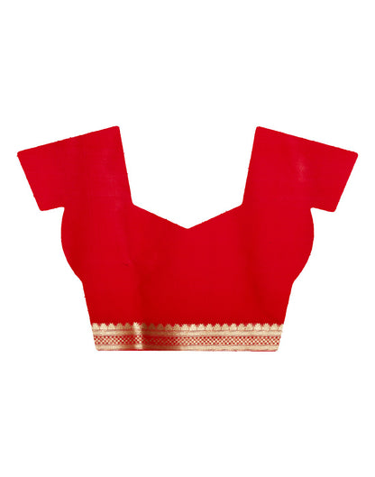 Faishana Presents Red Satin Silk Floral Zari Booti Banarasi Saree with Red Blouse Piece