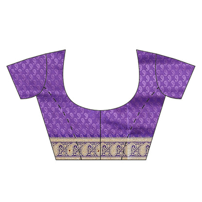 Faishana Presents Pink Tanchoi Stone Contrast Blue Border Art Silk Banarasi Saree With Blouse Piece