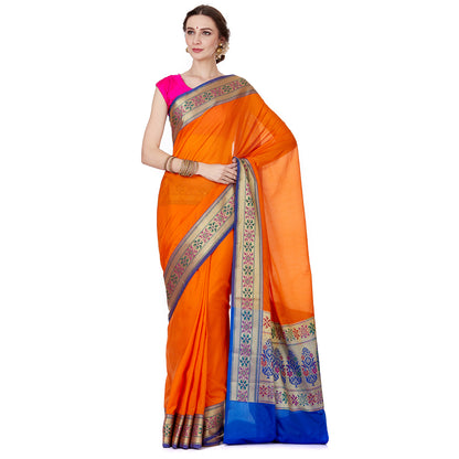 Faishana Orange Solid Silk Blend Saree With Blouse Piece GEJA20