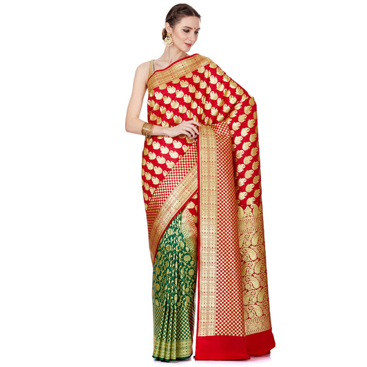 Faishana Presents Red Satin Silk Saree With Blouse Piece(JA21 RED Free Size)