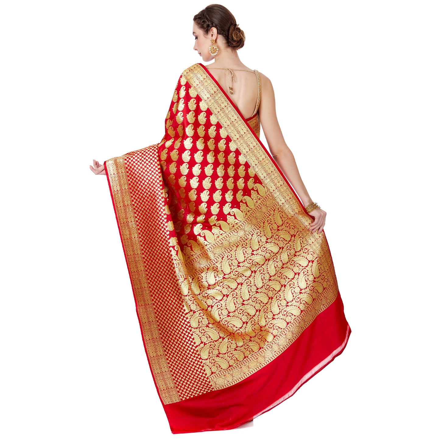 Faishana Presents Red Satin Silk Saree With Blouse Piece(JA21 RED Free Size)