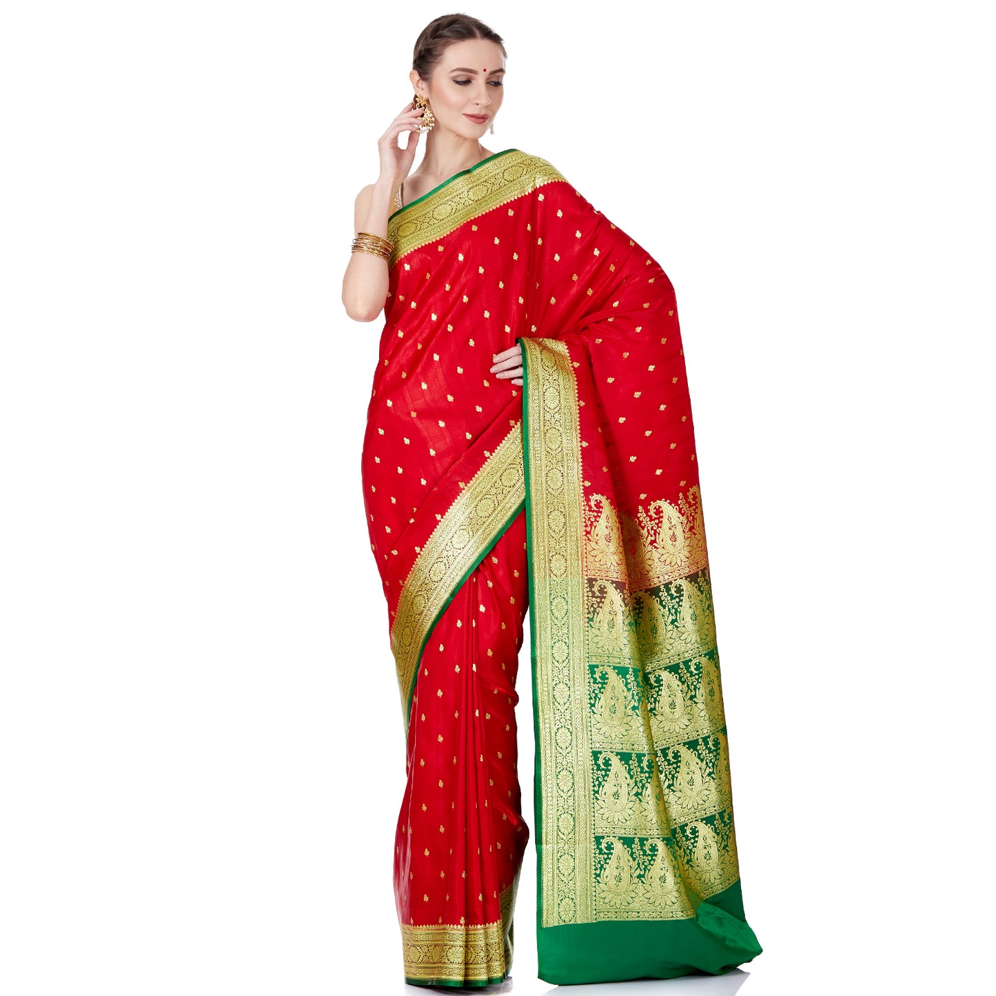 Faishana Presents Red Satin Silk Saree With Blouse Piece(JA23 RED Free Size)