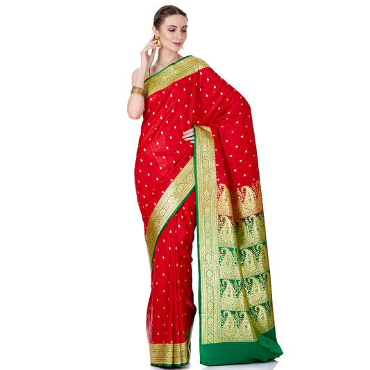 Faishana Presents Red Satin Silk Saree With Blouse Piece(JA23 RED Free Size)
