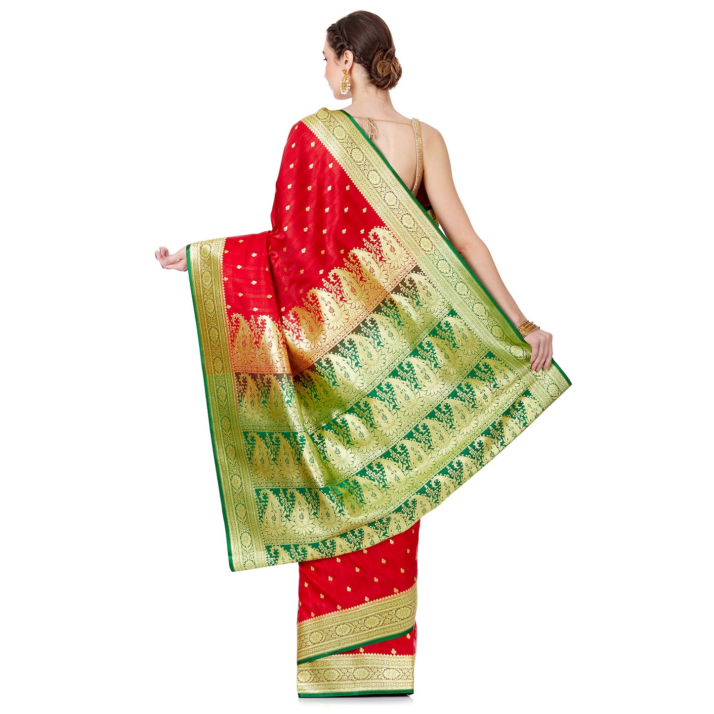 Faishana Presents Red Satin Silk Saree With Blouse Piece(JA23 RED Free Size)