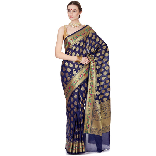 Faishana Presents Navy Blue Satin Silk Saree With Blouse Piece(JA24 BLUE Free Size)
