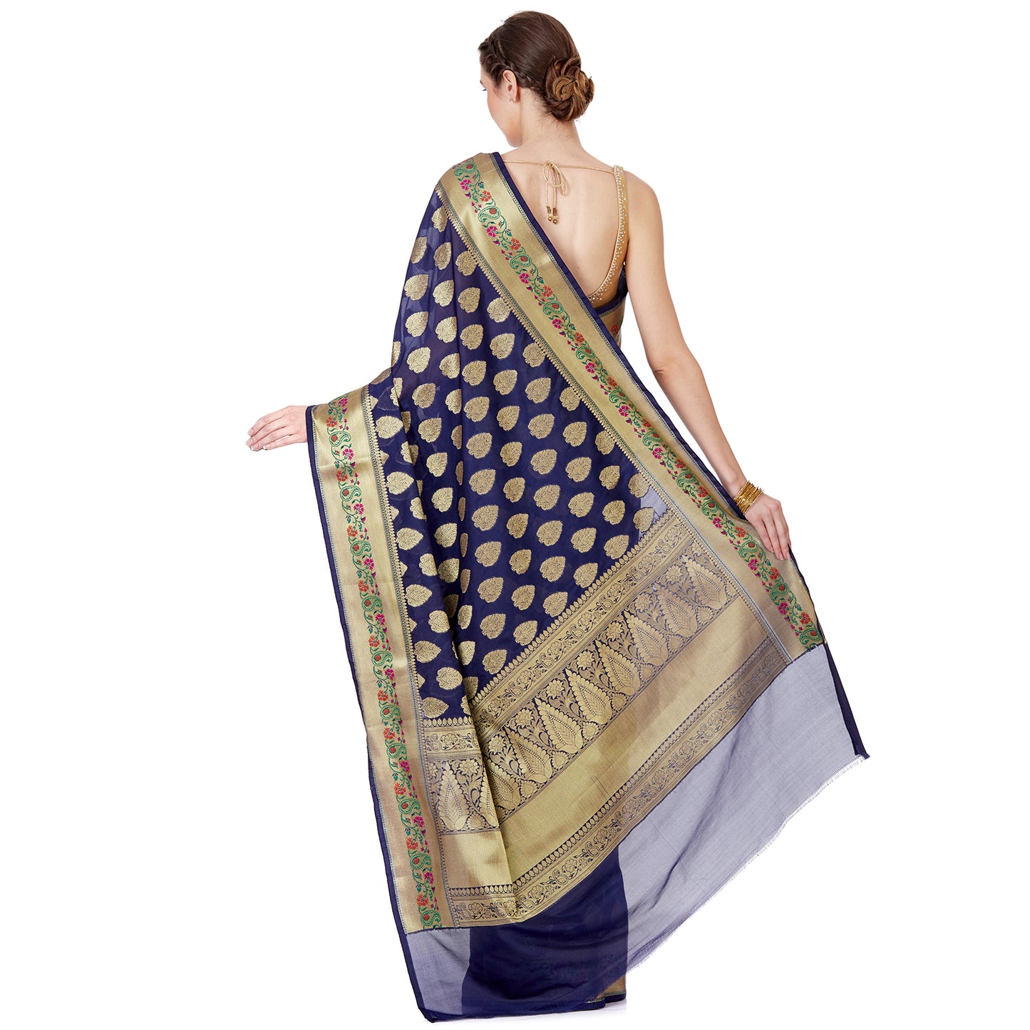 Faishana Presents Navy Blue Satin Silk Saree With Blouse Piece(JA24 BLUE Free Size)