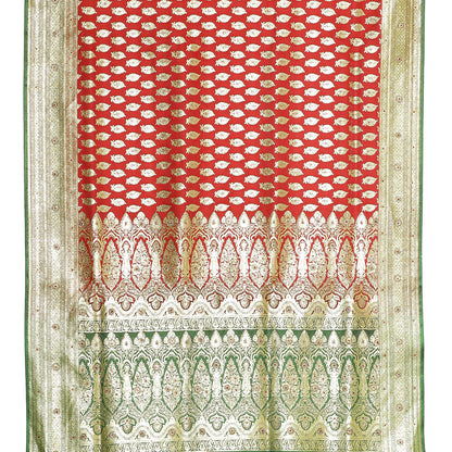 Faishana Presents Red Mughal Motif Heavy Satin Silk Banarasi Saree With Blouse Piece