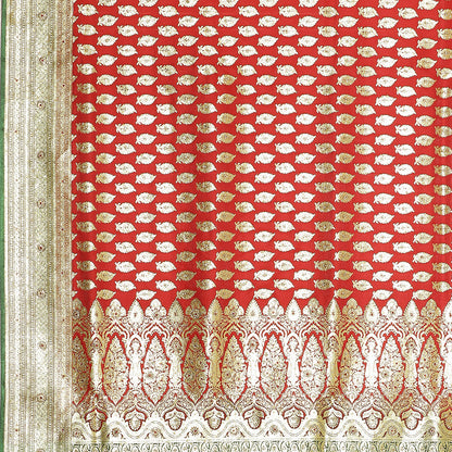 Faishana Presents Red Mughal Motif Heavy Satin Silk Banarasi Saree With Blouse Piece