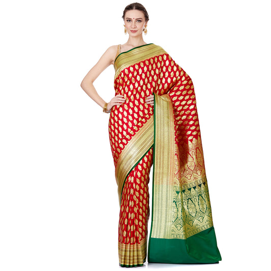 Faishana Presents Red Satin Silk Saree With Blouse Piece(JA26 RED Free Size)