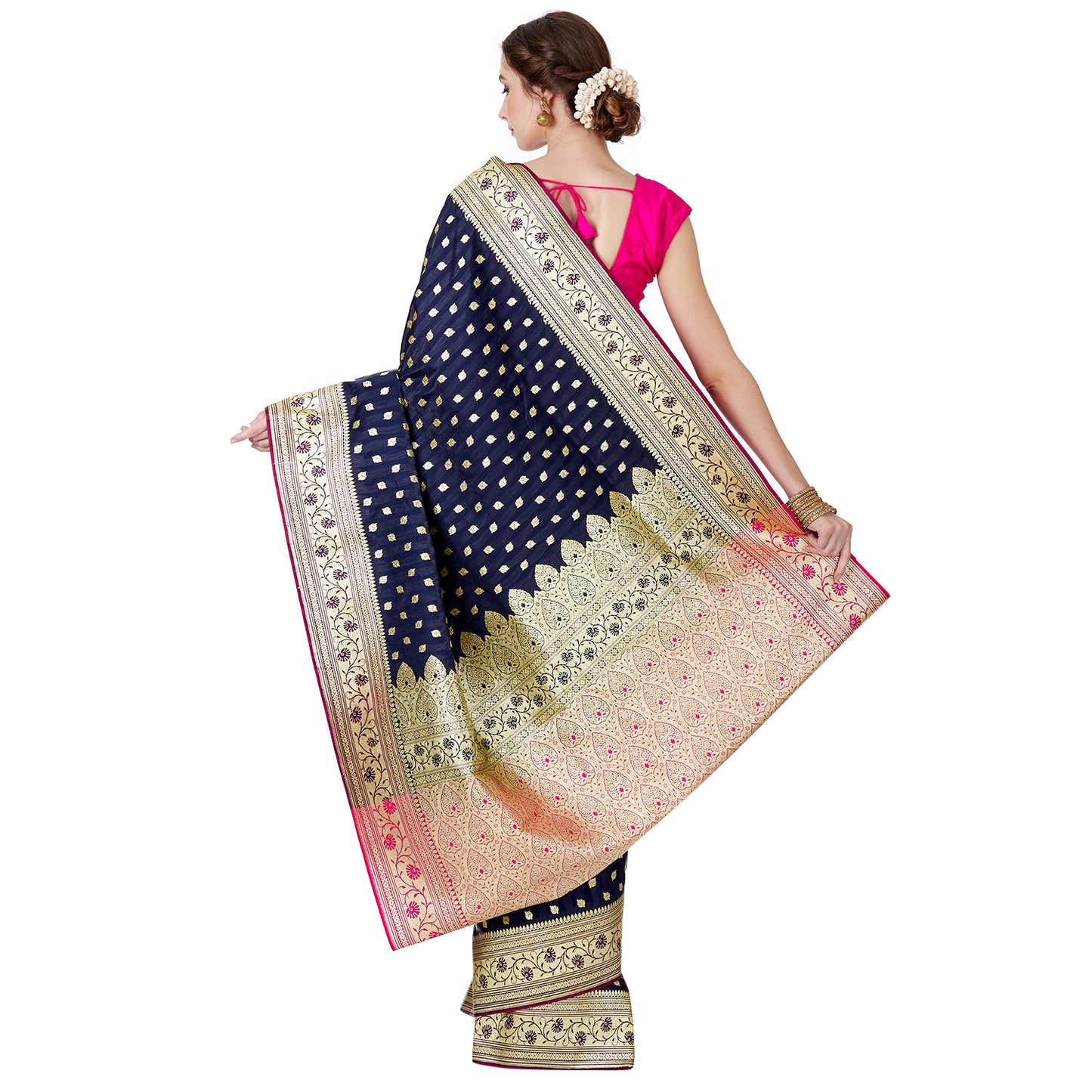 Faishana Navy Blue Satin Silk Saree With Blouse Piece GEJA27