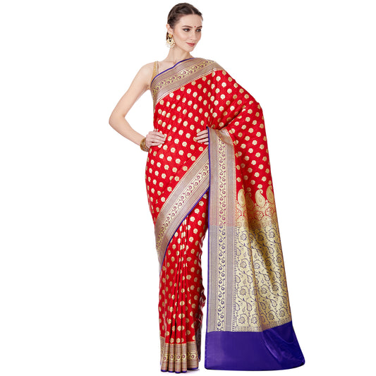 Faishana Presents Red Satin Silk Saree With Blouse Piece(JA28 RED Free Size)