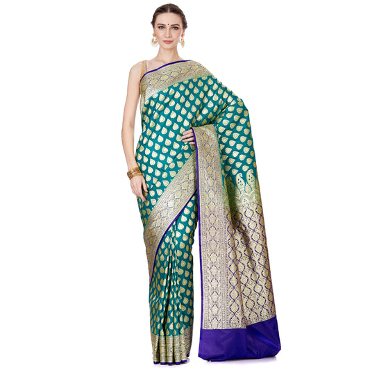 Faishana Presents Green Satin Silk Saree With Blouse Piece(JA34 GREEN Free Size)