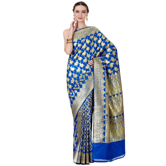Faishana Presents Blue Satin Silk Saree With Blouse Piece(JA36 Blue Free Size)