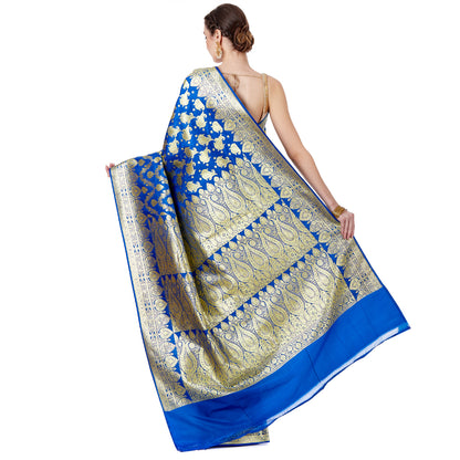 Faishana Presents Blue Satin Silk Saree With Blouse Piece(JA36 Blue Free Size)