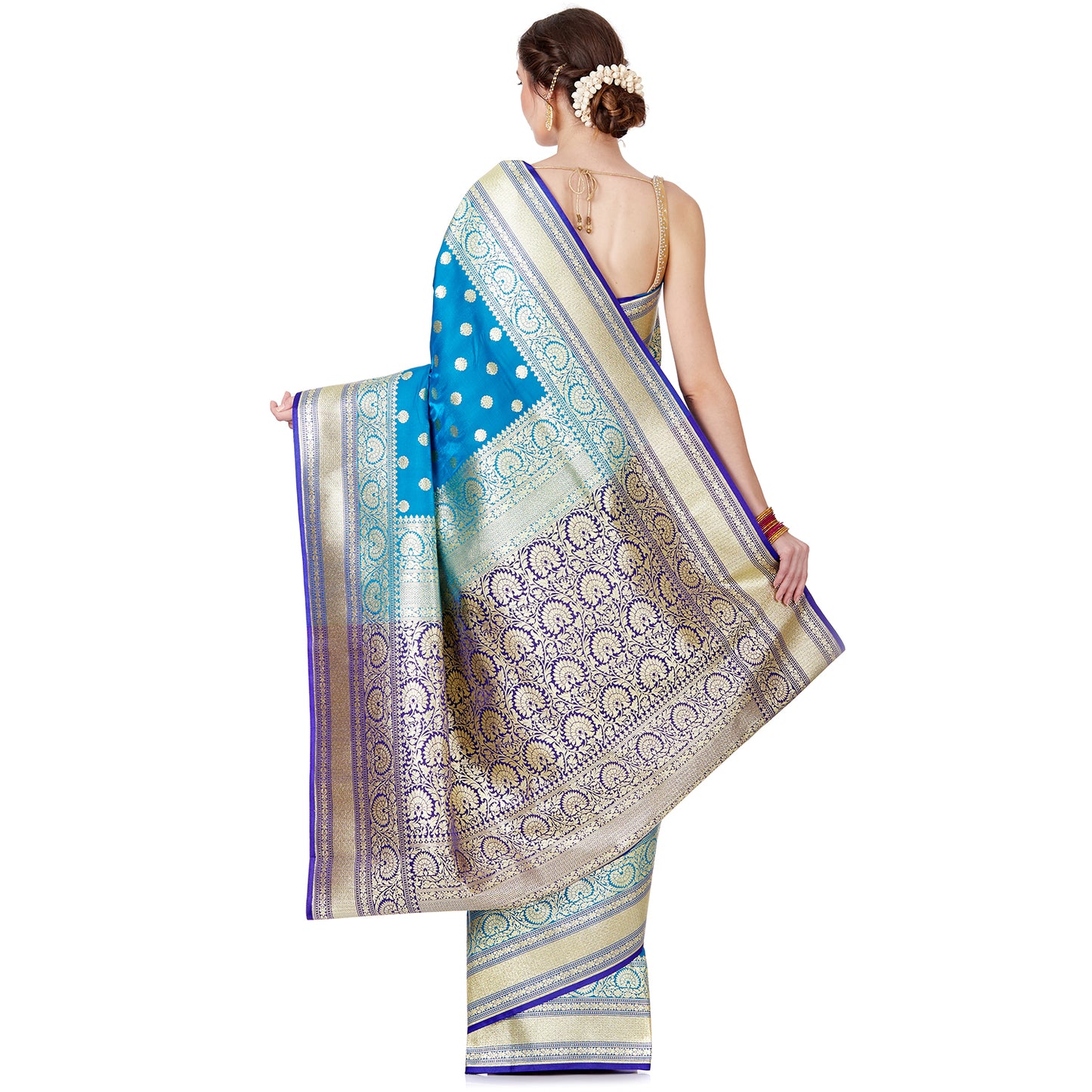 Faishana Presents Turqouise Blue Satin Silk Saree With Blouse Piece(JA37 BLUE Free Size)