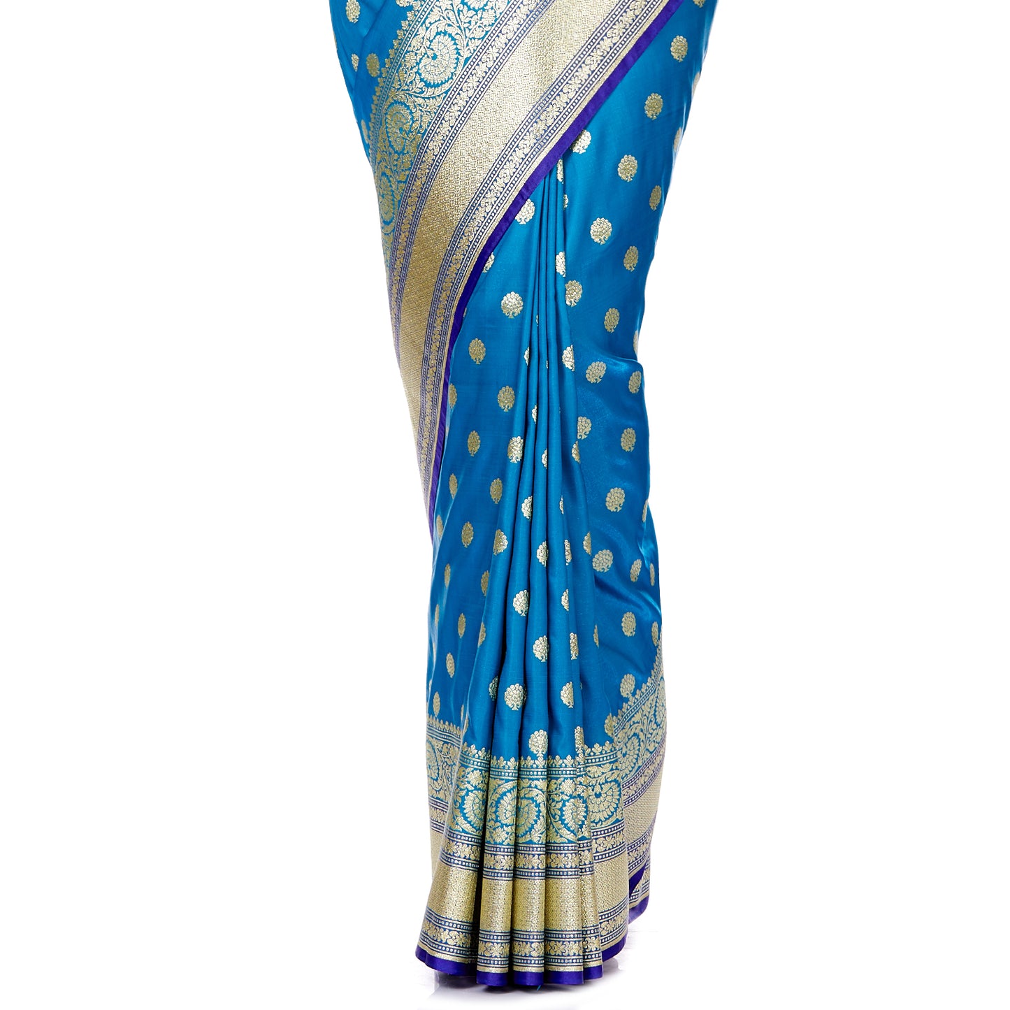 Faishana Presents Turqouise Blue Satin Silk Saree With Blouse Piece(JA37 BLUE Free Size)
