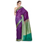 Faishana Presents Purple Satin Silk Floral Booti Saree with Contrast Green Floral Pallu and Green Blouse Piece