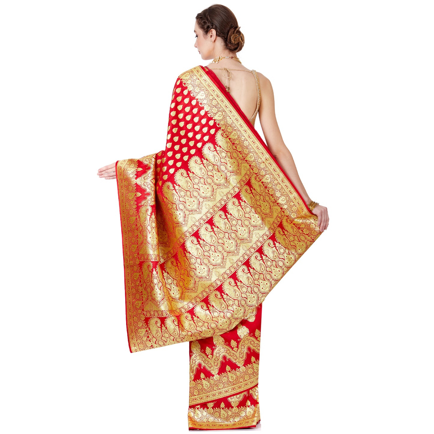 Faishana Presents Red Satin Silk Saree With Blouse Piece(JA40 RED Free Size)