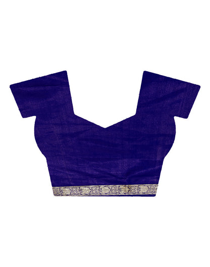 Faishana Presents Red Satin Silk Gold Zari Booti Saree Skirt Floral Zari Border with Contrast Blue Boota Pallu and Blue Blouse Piece