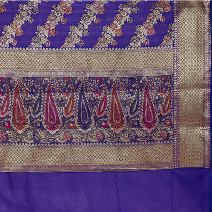 Faishana Presents Purple Satin Silk Floral Minakari Zari Stripe Saree with Paisley Minakari Pallu and Purple Blouse Piece