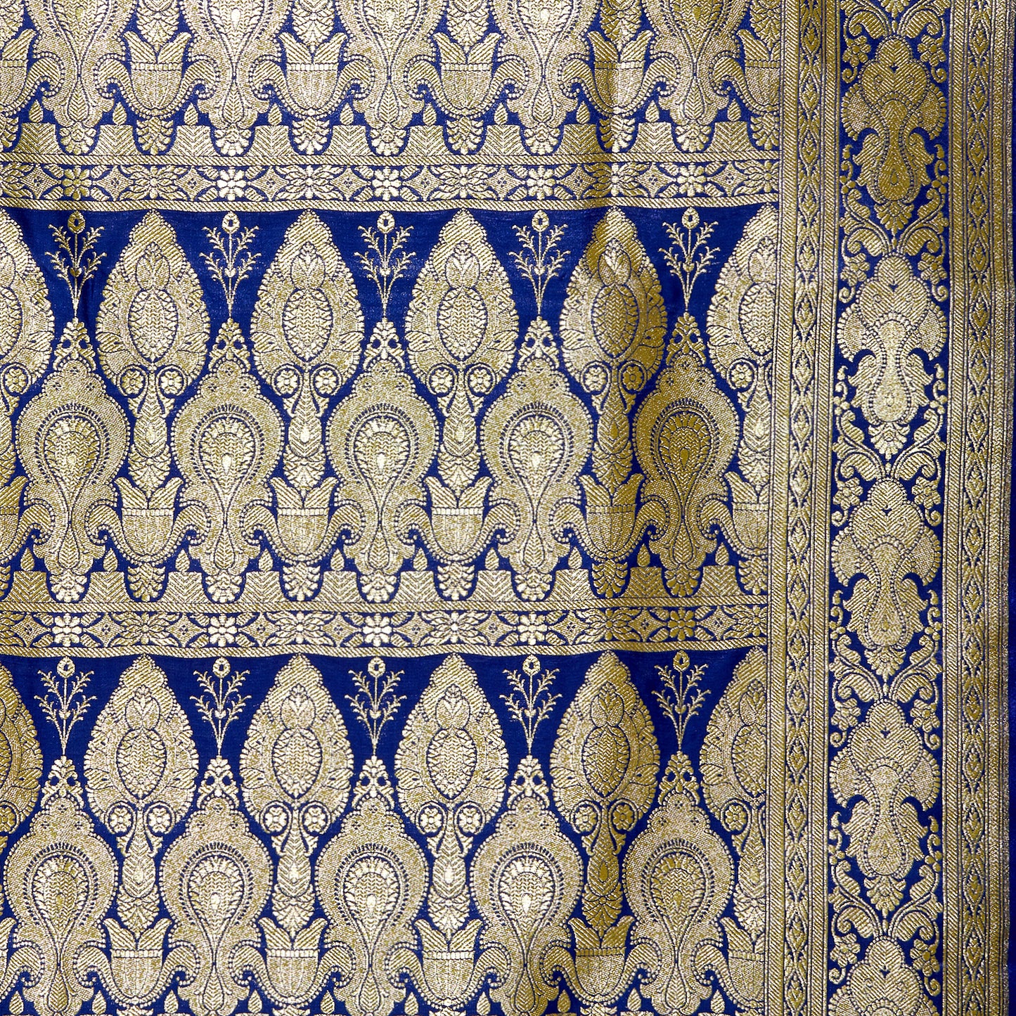 Faishana Presents Blue Satin Silk Floral Zari Booti Skirt Banarasi Zari Border Saree with Blue Blouse Piece