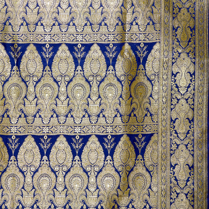 Faishana Presents Blue Satin Silk Floral Zari Booti Skirt Banarasi Zari Border Saree with Blue Blouse Piece