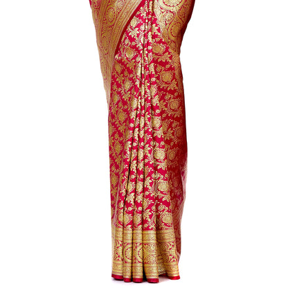 Faishana Presents Pink Satin Silk Floral Zari Booti Skirt Zari Border with Pink Blouse Piece