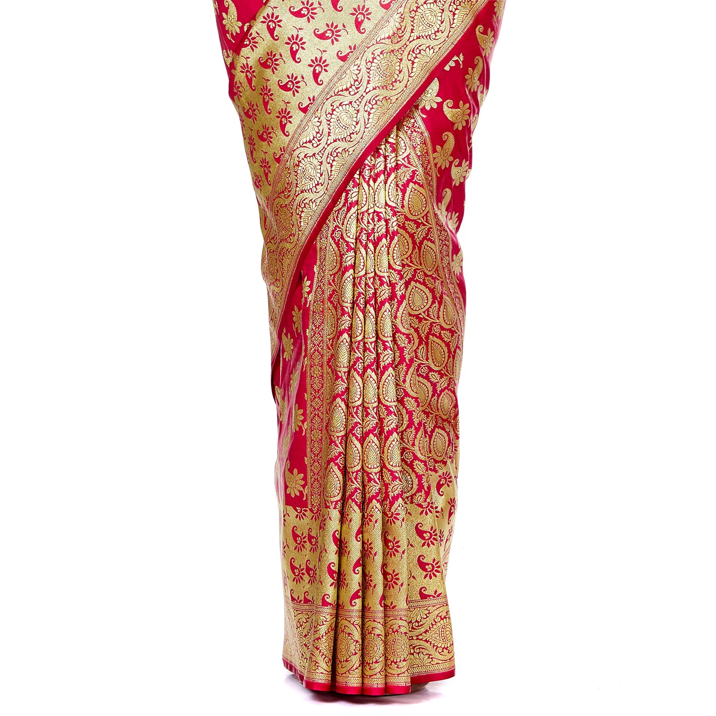Faishana Presents Pink Satin Silk Floral Zari Booti Skirt Zari Border Banarasi Saree with Pink Blouse Piece