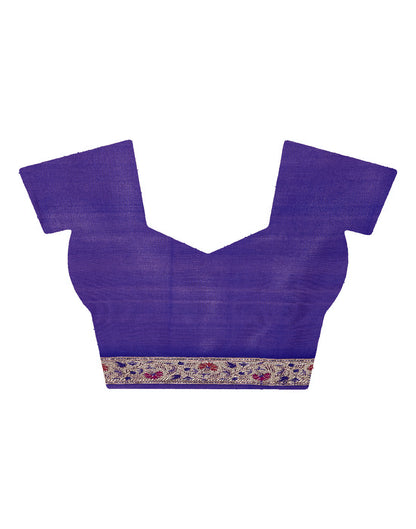 Faishana Presents Red Satin Silk Zig-Zag Zari Stripe Minakari Saree with Contrast Blue Paithani Pallu And Blue Blouse Piece