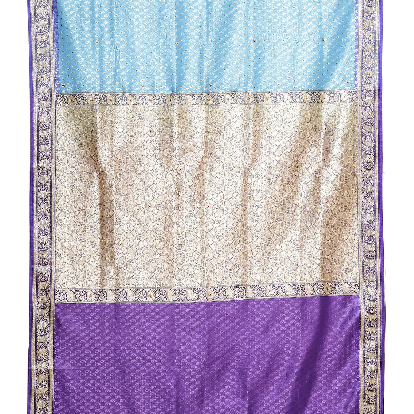 Faishana Presents Blue Tanchoi Stone Contrast Blue Border Art Silk Banarasi Saree With Blouse Piece