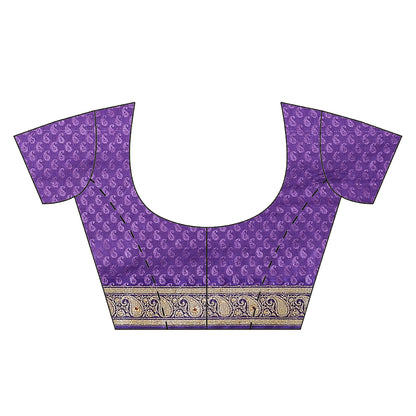 Faishana Presents Blue Tanchoi Stone Contrast Blue Border Art Silk Banarasi Saree With Blouse Piece