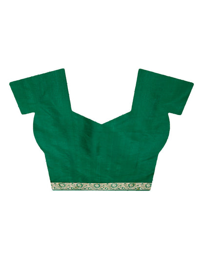 Faishana Presents Red Satin Silk Zari Booti Saree with Contrast Green Floral Jaal Pallu and Green Blouse Piece