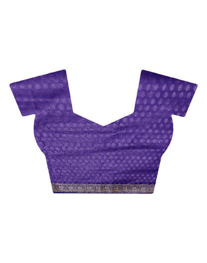 Faishana Presents Red Satin Silk Floral Booti Saree with Contrast Paisley Pallu and Violet Blouse Piece