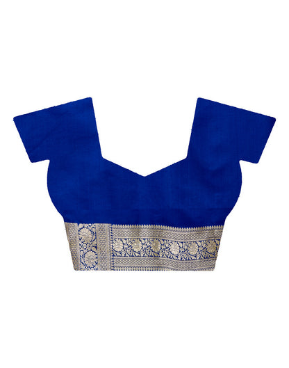 Faishana Presents Blue Satin Silk Floral Zari Jaal Banarasi Saree with Blue Blouse Piece