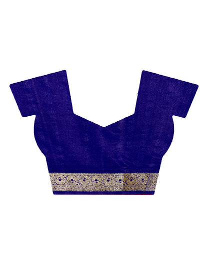 Faishana Presents Pink Satin Silk Floral Zari Boota Saree with Contarst Blue Paisley Pallu and Blue Blouse Piece