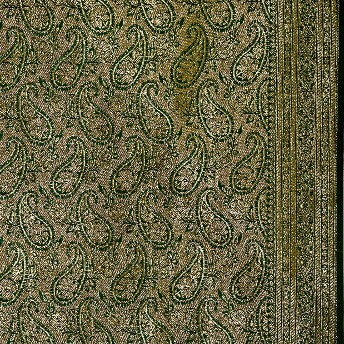 Faishana Presents Maroon Satin Silk Zari Booti Banarasi Saree with Contrast Green Paisley Pallu and Green Blouse Piece
