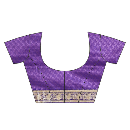 Faishana Presents Orange Tanchoi Stone With Blue Border Art Silk Banarasi Saree With Blouse Piece