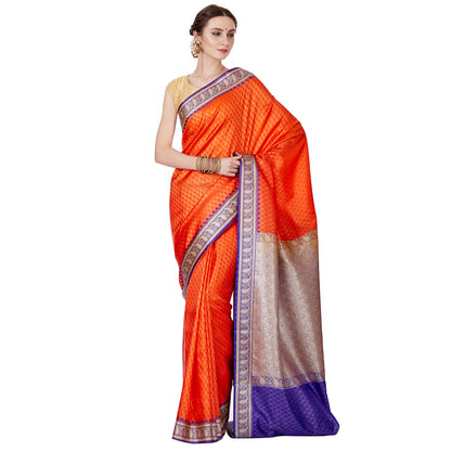 Faishana Orange Satin Silk Saree With Blouse Piece GEJA6