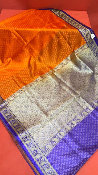 Faishana Orange Satin Silk Saree With Blouse Piece GEJA6