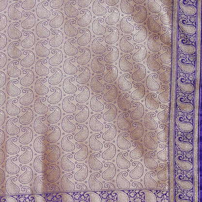 Faishana Presents Orange Satin Silk Floral Booti Saree with Contrast Paisley Pallu and Violet Blouse Piece